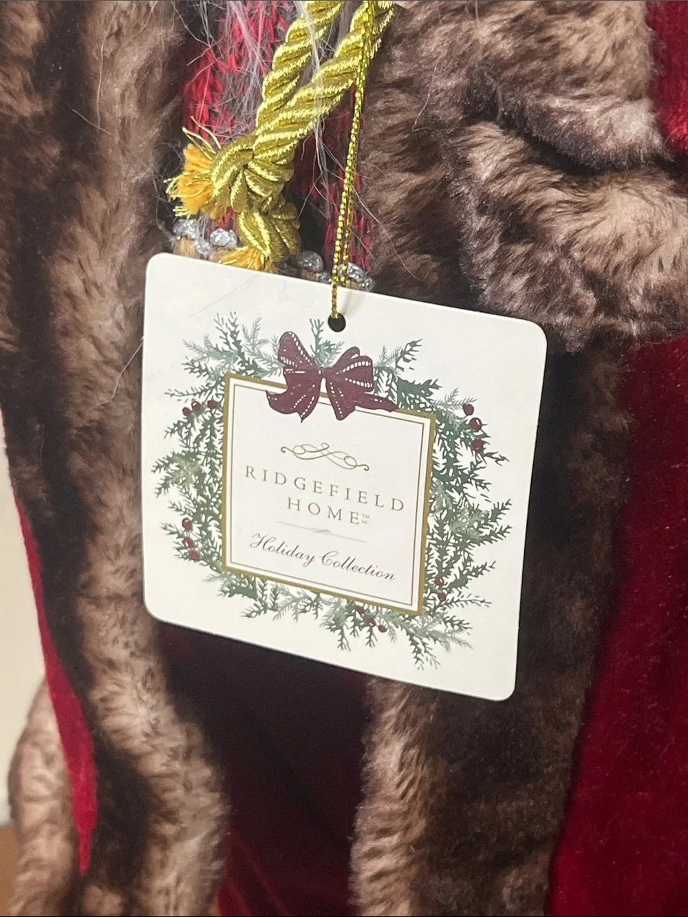 Classic Red Velvet Santa Figurine with Faux Fur Trim